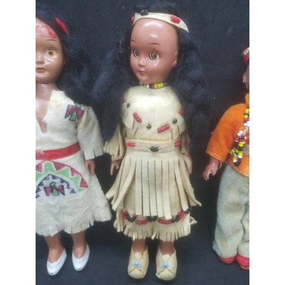Carlson Dolls Native American Girls Boy Hard Plastic Sleeping Eyes Needs Repair - Picture 3 of 8